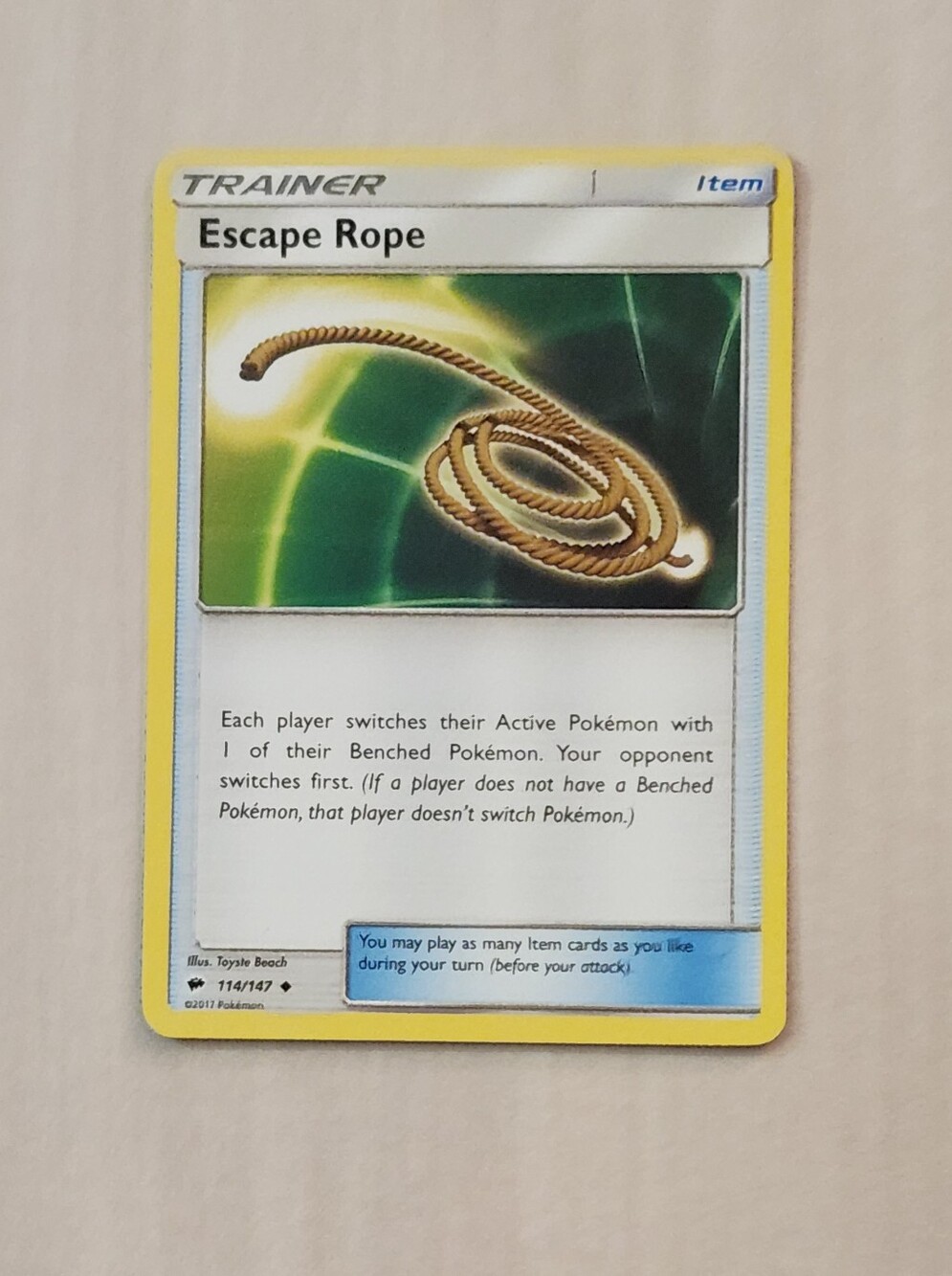 Pokemon Trainer Card ESCAPE ROPE Burning Shadows 114/147